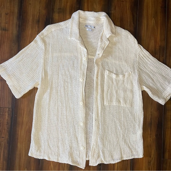 Zara Other - Zara Cream Textured Button Down Shirt